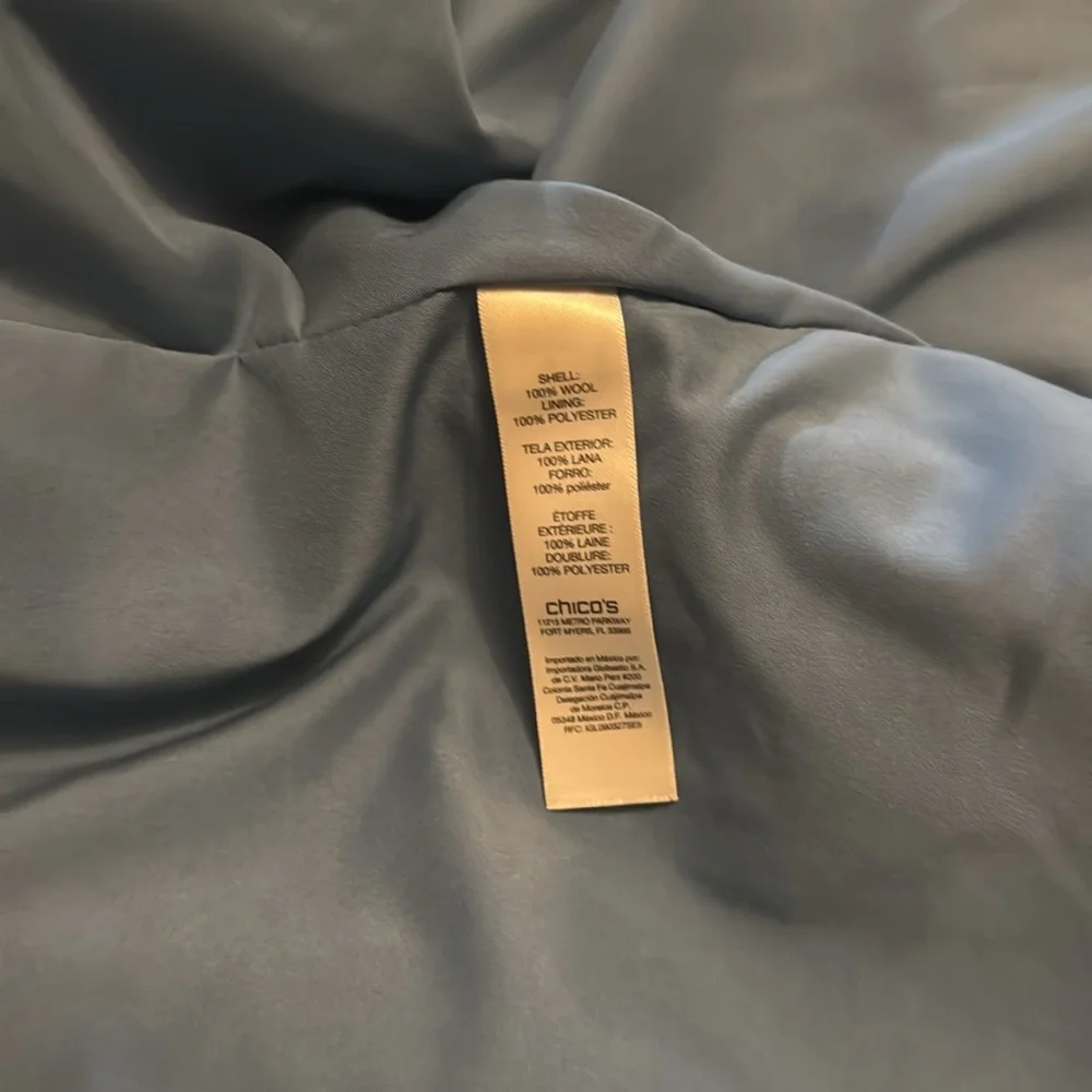 Chicos Boiled Wool Motorcycle Jacket Blue Silver - Picture 6 of 9